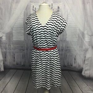 Everly Striped Dress Black White Red Belt Midi L